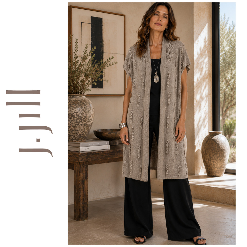NWT Pure Jill Elements Plus 2X Flax Fringe Long Sweater Vest Lagenlook Boho NEW